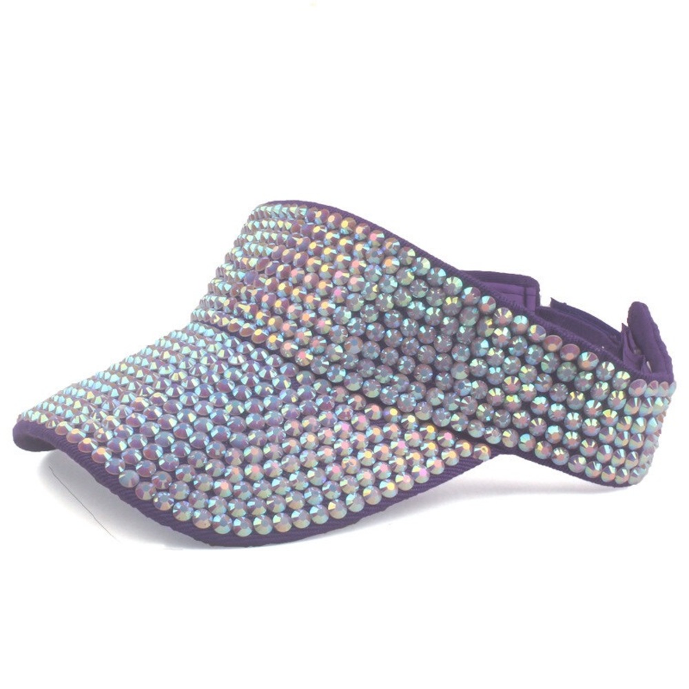 NWT SOPHIA COLLECTION Luxury Full Rhinestone Purple Summer Visor Cap